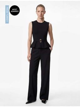 Koton - Womens Black Belted Peplum Top