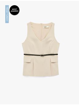 Koton - Womens Beige Sleeveless Top