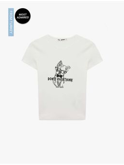 Koton - Womens White Dog Printed T-Shirt
