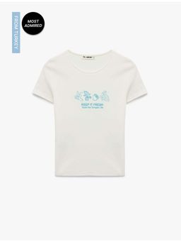 Koton - Womens White Crew Neck T-Shirt