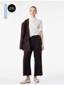 Koton - Womens Brown Flap Detail Wide Leg Pant
