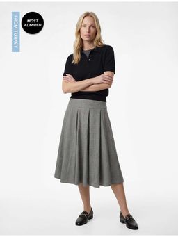 Koton - Womens Grey Midi Plaid Skirt