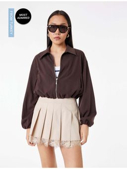 Koton - Womens Beige Lace Pleated Mini Skirt