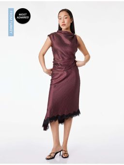 Koton - Womens Burgundy Midi Satin Skirt