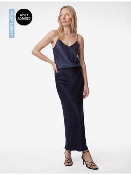 Koton - Womens Navy Blue Midi Satin Skirt