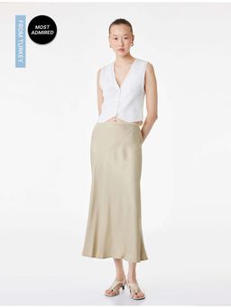 Koton - Womens Khaki Satin Flared Skirt