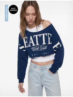 Koton - Womens Navy Blue Crop T-Shirt