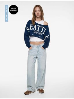 Koton - Womens Navy Blue Crop T-Shirt
