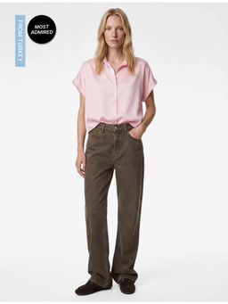Koton - Womens Pink Oversize Satin Shirt