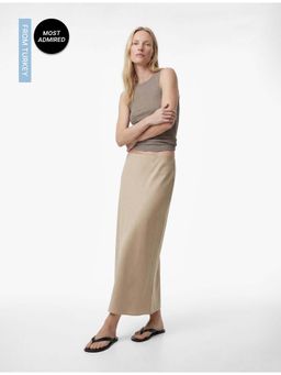 Koton - Womens Beige Satin Bell Maxi Skirt