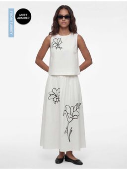 Koton - Womens White Floral Flare Maxi Skirt