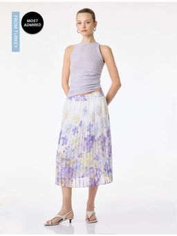 Koton - Womens White Floral Chiffon Skirt
