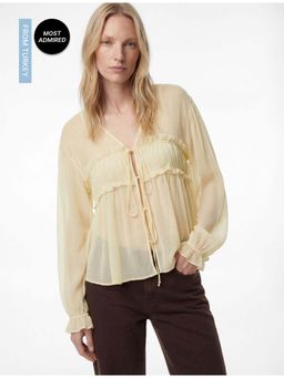Koton - Womens Beige Sheer Chiffon Top