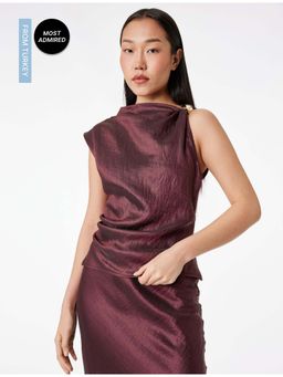 Koton - Womens Burgundy Textured Satin Top