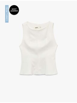 Koton - Womens White Sleeveless Peplum Top