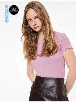 Koton - Womens Mauve Ribbed T-Shirt