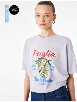 Koton - Womens Grey Printed T-Shirt