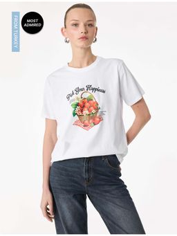 Koton - Womens White Printed T-Shirt