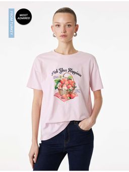 Koton - Womens Pink Printed T-Shirt