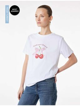 Koton - Womens White Cherry Printed T-Shirt