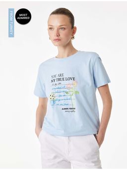 Koton - Womens Blue Printed T-Shirt