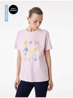 Koton - Womens Pink Tulip Printed T-Shirt