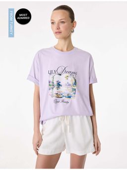 Koton - Womens Purple Printed T-Shirt