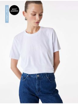 Koton - Womens White Printed Detail T-Shirt