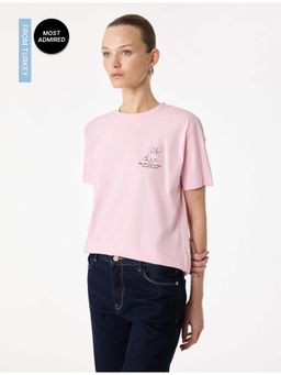 Koton - Womens Pink Dog Printed Detail T-Shirt