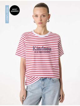 Koton - Womens Red Cotton Stripes T-Shirt