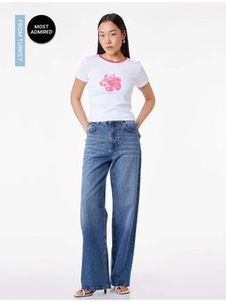 Koton - Womens White Hibiscus Printed T-Shirt