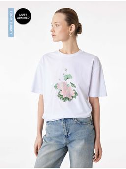 Koton - Womens White Printed Oversize T-Shirt
