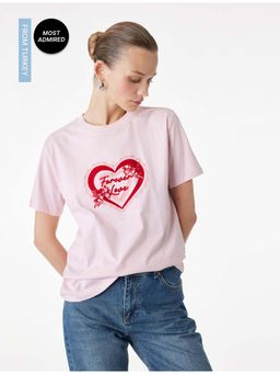 Koton - Womens Pink Heart Print T-Shirt