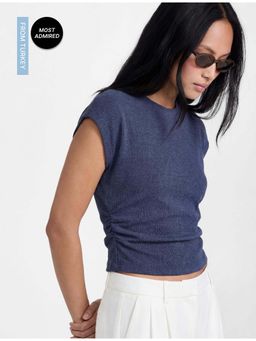 Koton - Womens Navy Blue Draped Textured Top