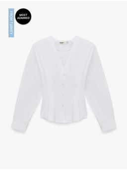 Koton - Womens White Pleated Peplum Shirt