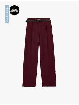 Koton - Womens Solid Burgundy Pant with Belt