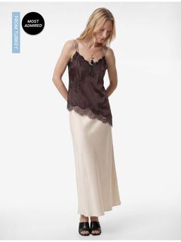 Koton - Womens Beige Maxi Satin Skirt