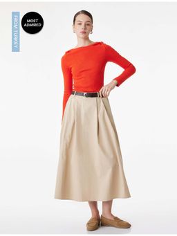 Koton - Womens Beige Midi Flared Skirt