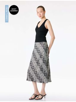 Koton - Womens Black Midi Satin Skirt