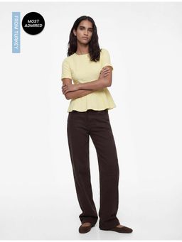 Koton - Womens Yellow Textured Peplum Top