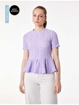 Koton - Womens Purple Textured Peplum Top