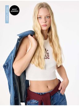 Koton - Womens White Printed Tank Top