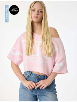 Koton - Womens Pink Crop T-Shirt