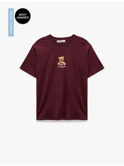 Koton - Womens Burgundy Oversized T-Shirt