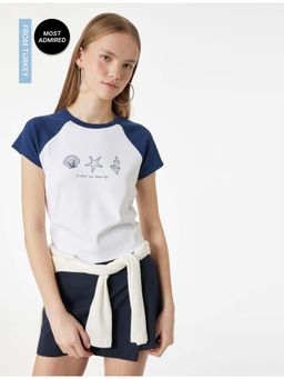 Koton - Womens White Printed T-Shirt