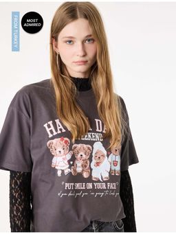 Koton - Womens Grey Oversize T-Shirt