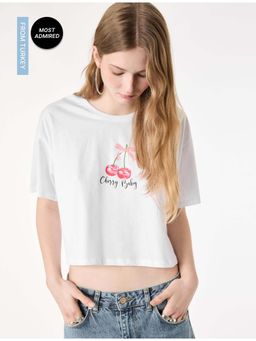 Koton - Womens White Crop T-Shirt