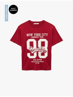 Koton - Womens Burgundy Printed T-Shirt