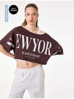 Koton - Womens Brown Printed Crop T-Shirt