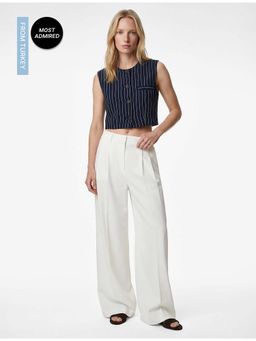Koton - Navy Blue Stripes Crop Jacket